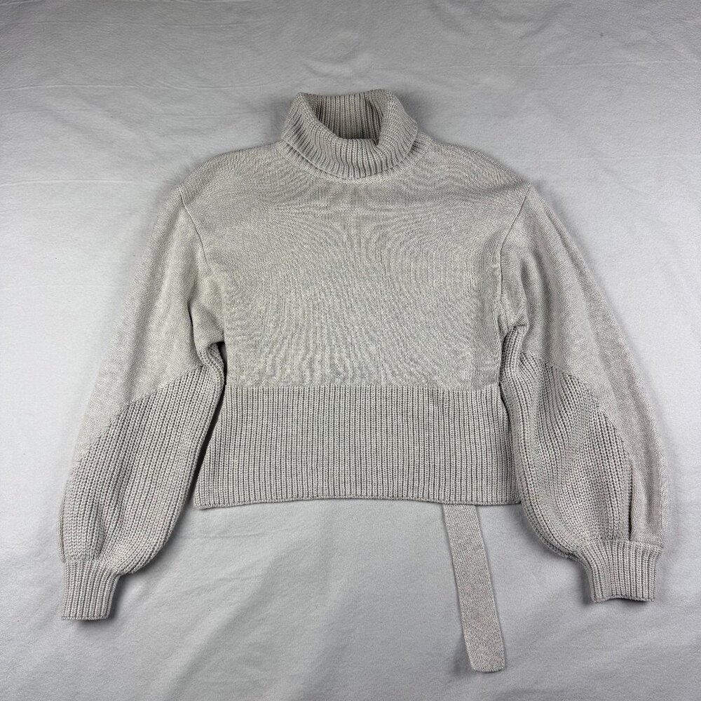 Beige Botany Light Gray Open-Back Balloon Sleeve Sweater Size S